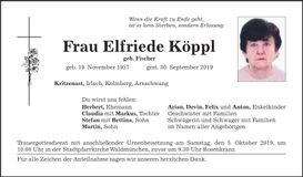 Traueranzeige Elfriede Köppl