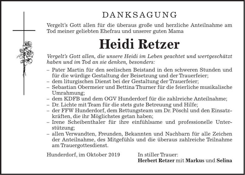 Traueranzeige Heidi Retzer