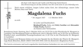 Traueranzeige Magdalena Fuchs