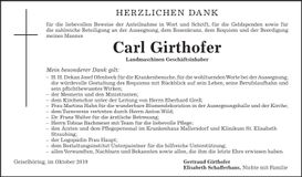 Traueranzeige Carl Girthofer