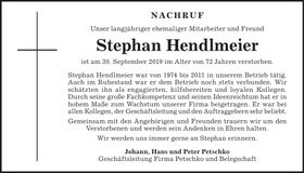 Traueranzeige Stephan Hendlmeier