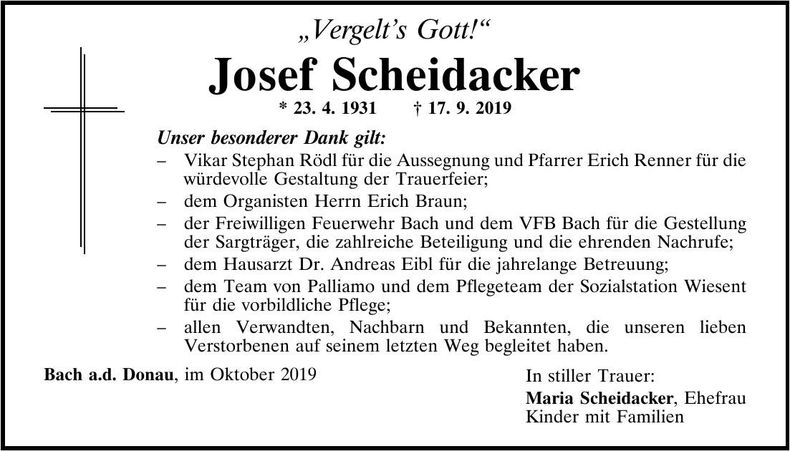 Traueranzeige Josef Scheidacker