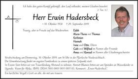 Traueranzeige Erwin Hadersbeck