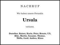 Traueranzeige Ursula 