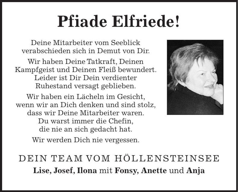 Traueranzeige Elfriede Hilger