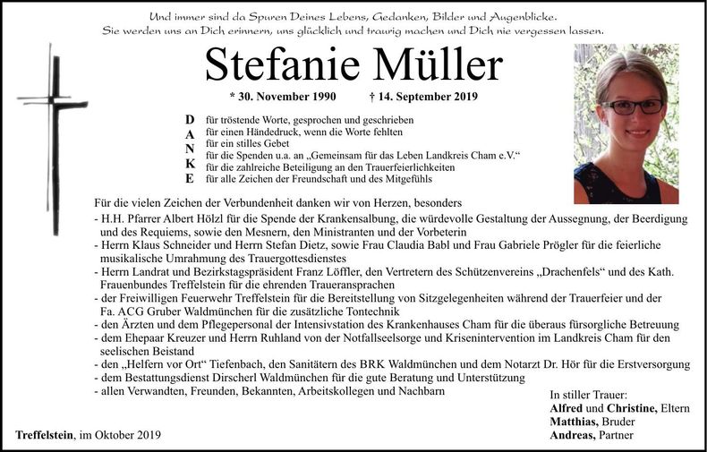 Traueranzeige Stefanie Müller