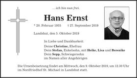 Traueranzeige Hans Ernst