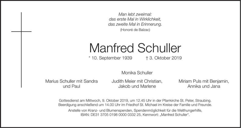 Traueranzeige Manfred Schuller