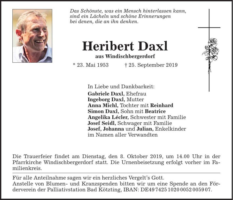 Traueranzeige Heribert Daxl