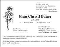 Traueranzeige Christl Bauer