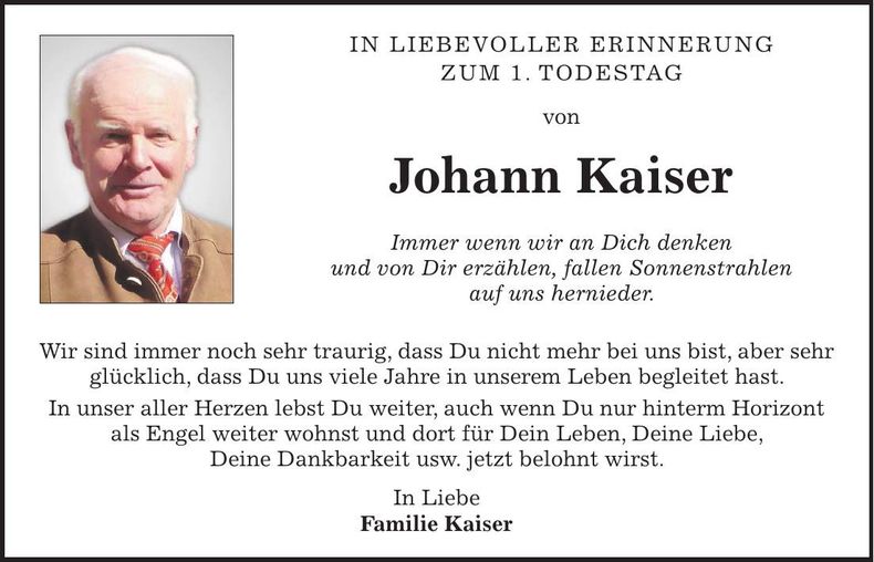 Traueranzeige Johann Kaiser