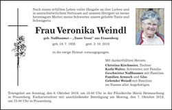 Traueranzeige Veronika Weindl