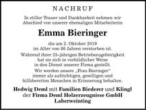 Traueranzeige Emma Bieringer