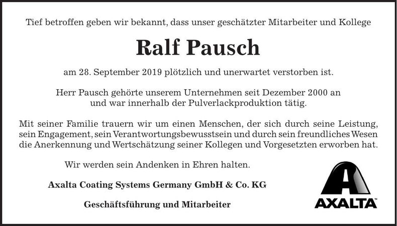 Traueranzeige Ralf Pausch