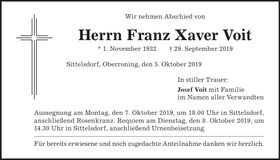 Traueranzeige Franz Xaver Voit