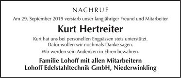 Traueranzeige Kurt Hertreiter