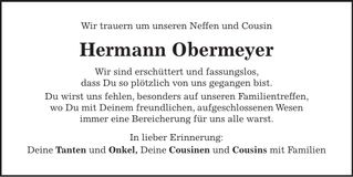 Traueranzeige Hermann Obermeyer