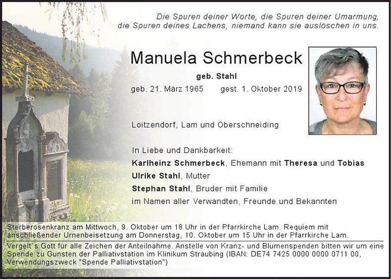 Traueranzeige Manuela Schmerbeck