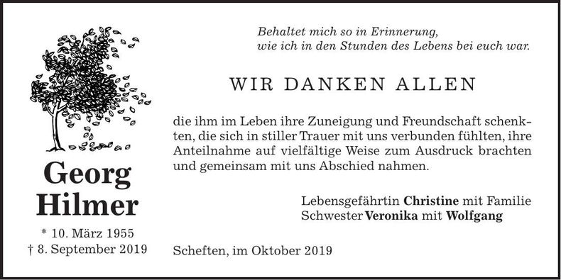 Traueranzeige Georg Hilmer
