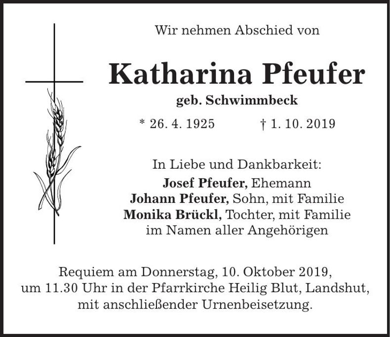 Traueranzeige Katharina Pfeufer