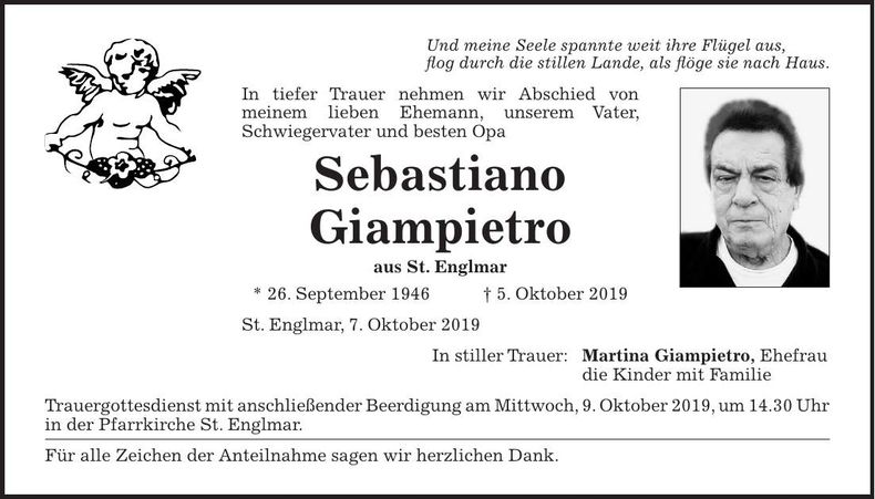 Traueranzeige Sebastiano Giampietro