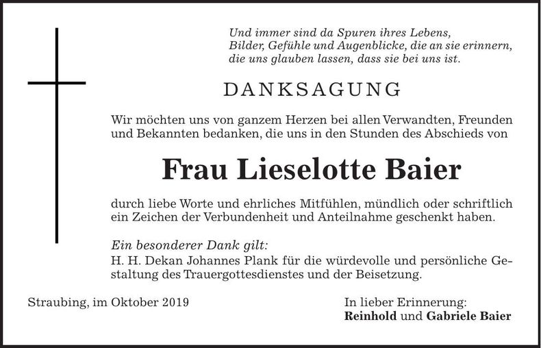 Traueranzeige Lieselotte Baier