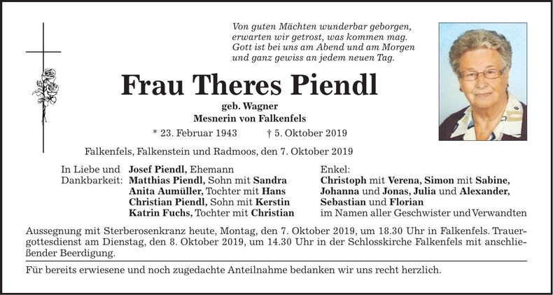 Traueranzeige Theres Piendl