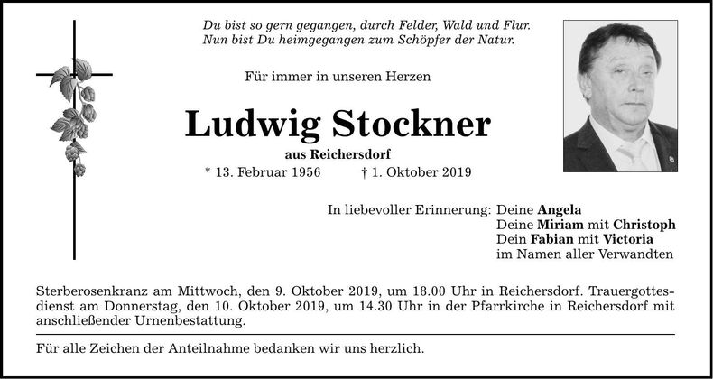 Traueranzeige Ludwig Stockner
