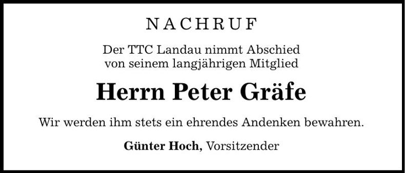 Traueranzeige Peter Gräfe