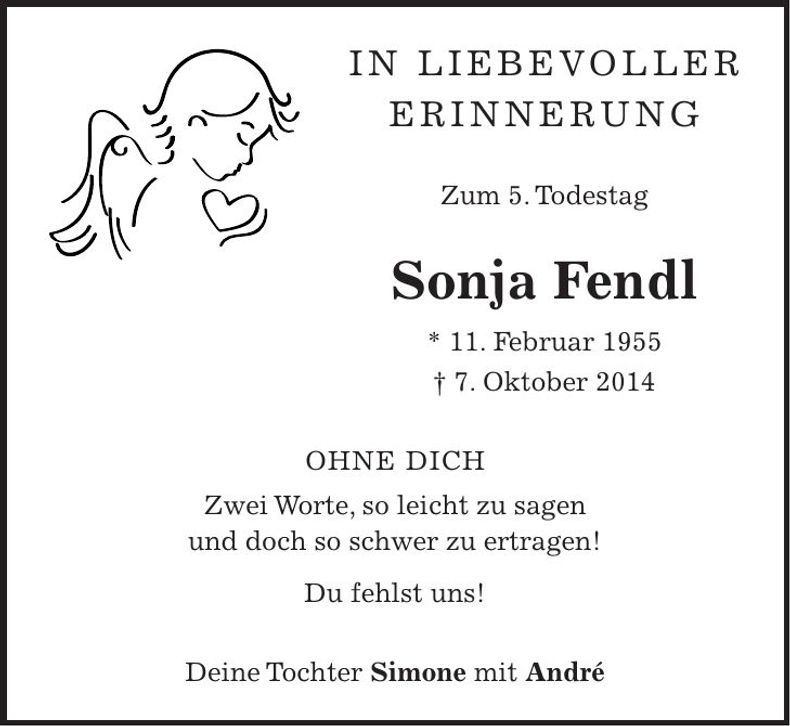 Traueranzeige Sonja Fendl
