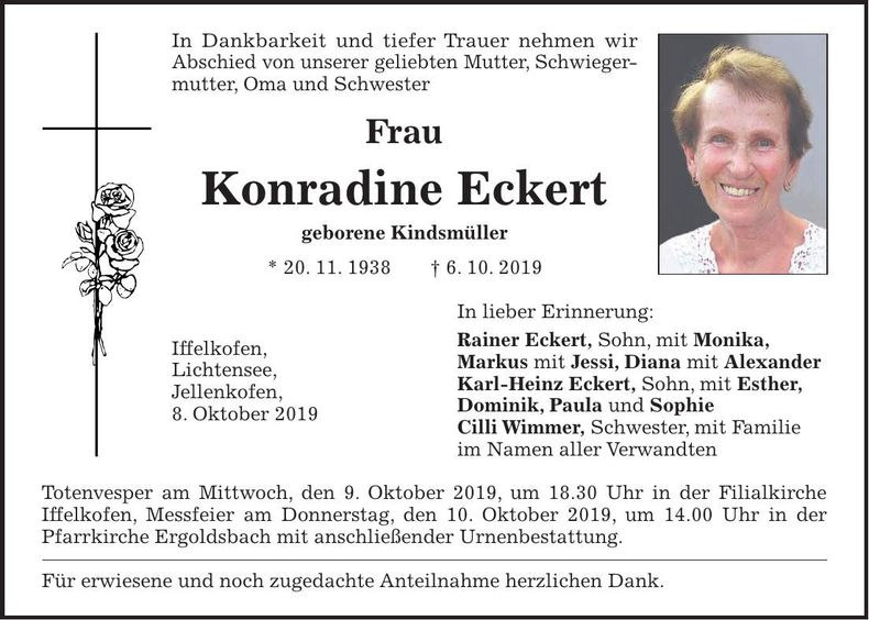 Traueranzeige Konradine Eckert