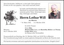 Traueranzeige Lothar Will