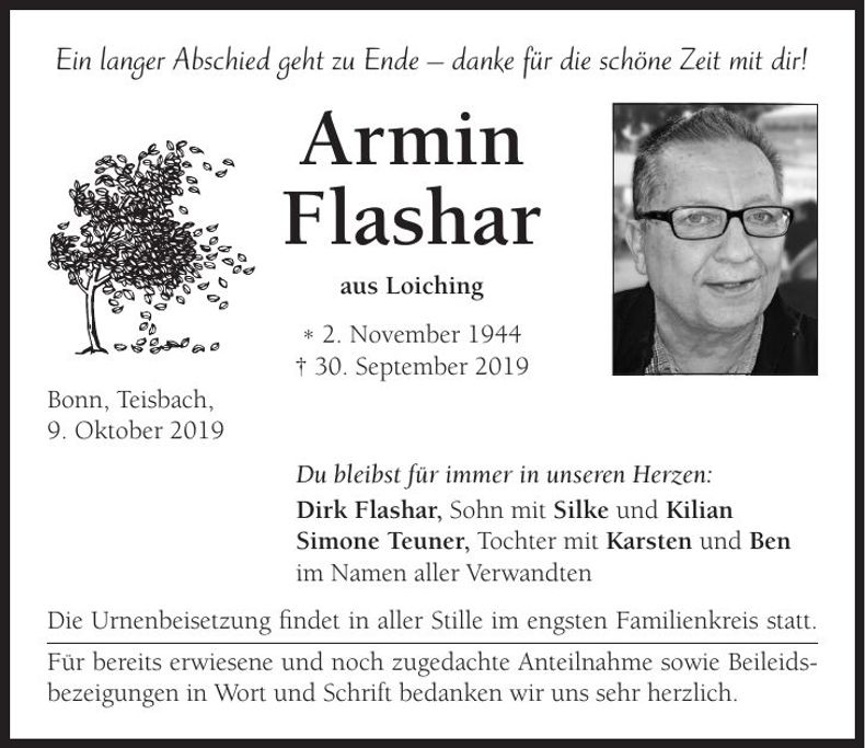 Traueranzeige Armin Flashar