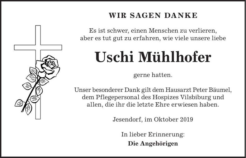 Traueranzeige Uschi Mühlhofer