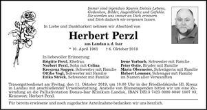 Traueranzeige Herbert Perzl