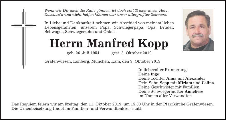 Traueranzeige Manfred Kopp
