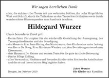 Traueranzeige Hildegard Wurzer