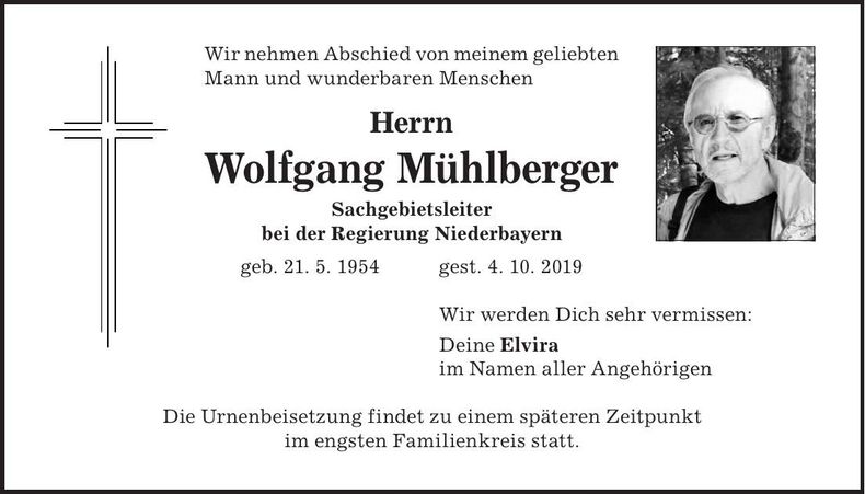 Traueranzeige Wolfgang Mühlberger