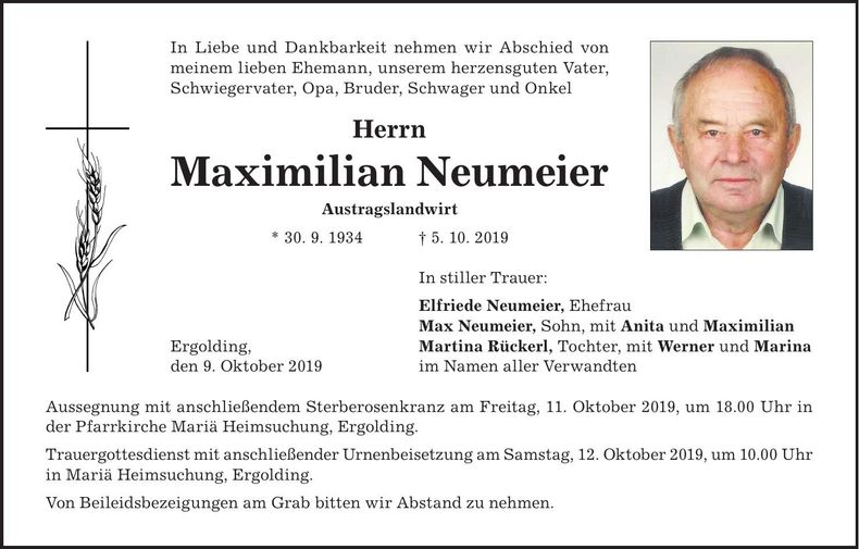 Traueranzeige Maximilian Neumeier