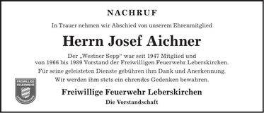 Traueranzeige Josef Aichner