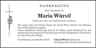 Traueranzeige Maria Würstl
