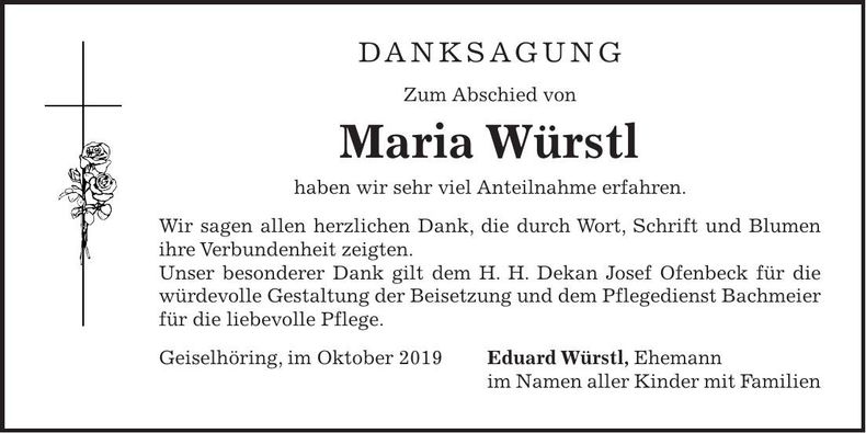 Traueranzeige Maria Würstl