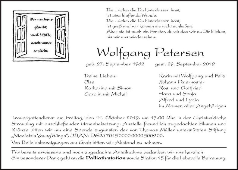 Traueranzeige Wolfgang Petersen