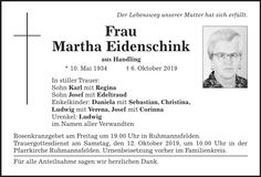 Traueranzeige Martha Eidenschink
