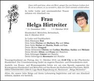 Traueranzeige Helga Hirtreiter