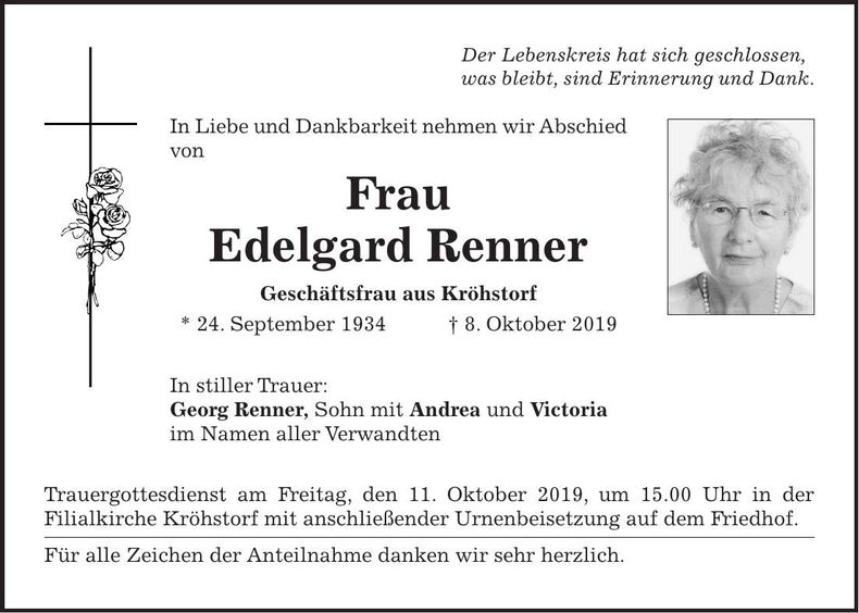 Traueranzeige Edelgard Renner