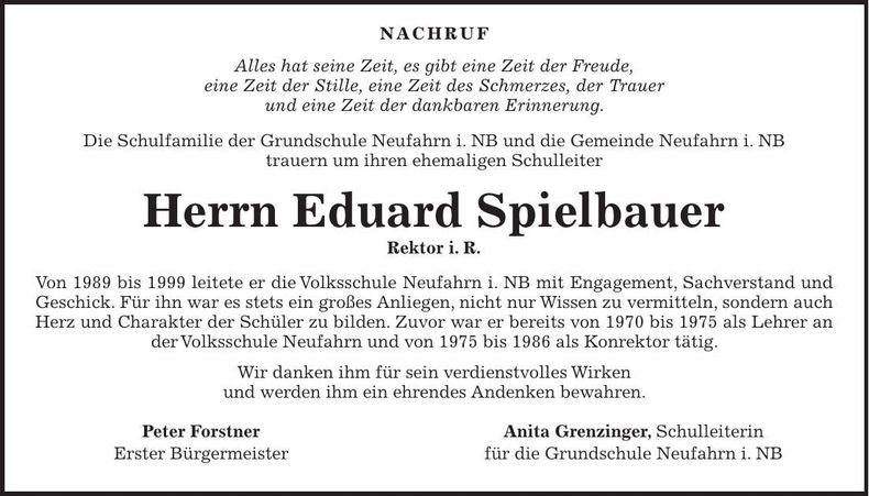 Traueranzeige Eduard Spielbauer