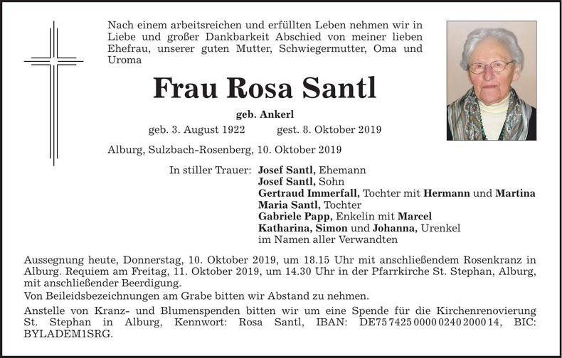Traueranzeige Rosa Santl