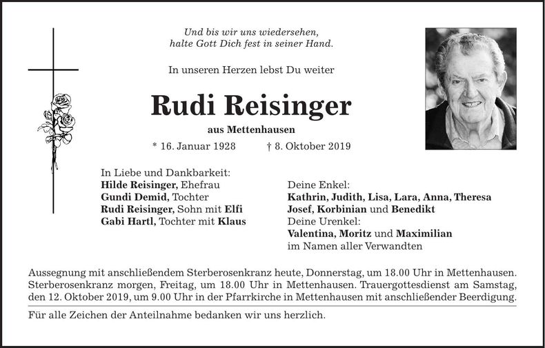 Traueranzeige Rudi Reisinger