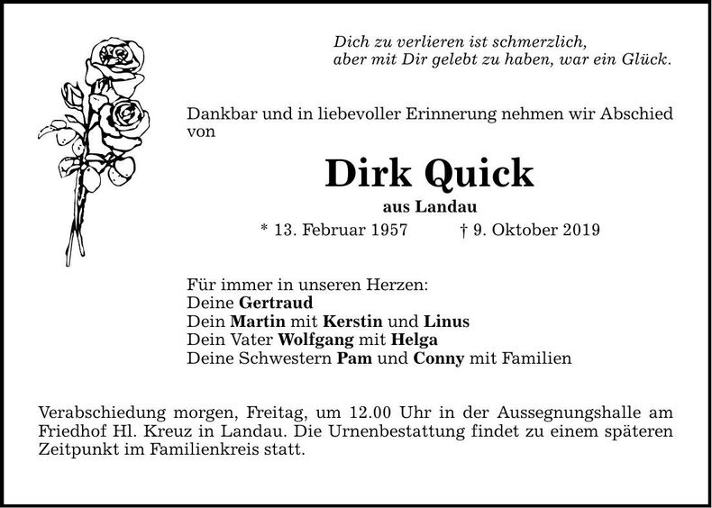 Traueranzeige Dirk Quick